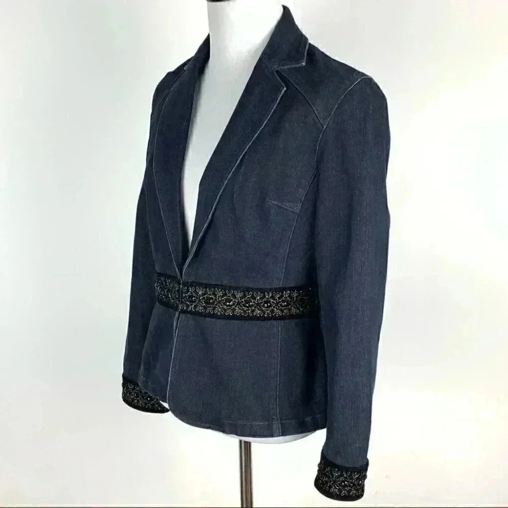 Nine West womens blazer size S blue Jean jacket gold denim vintage 90s western
